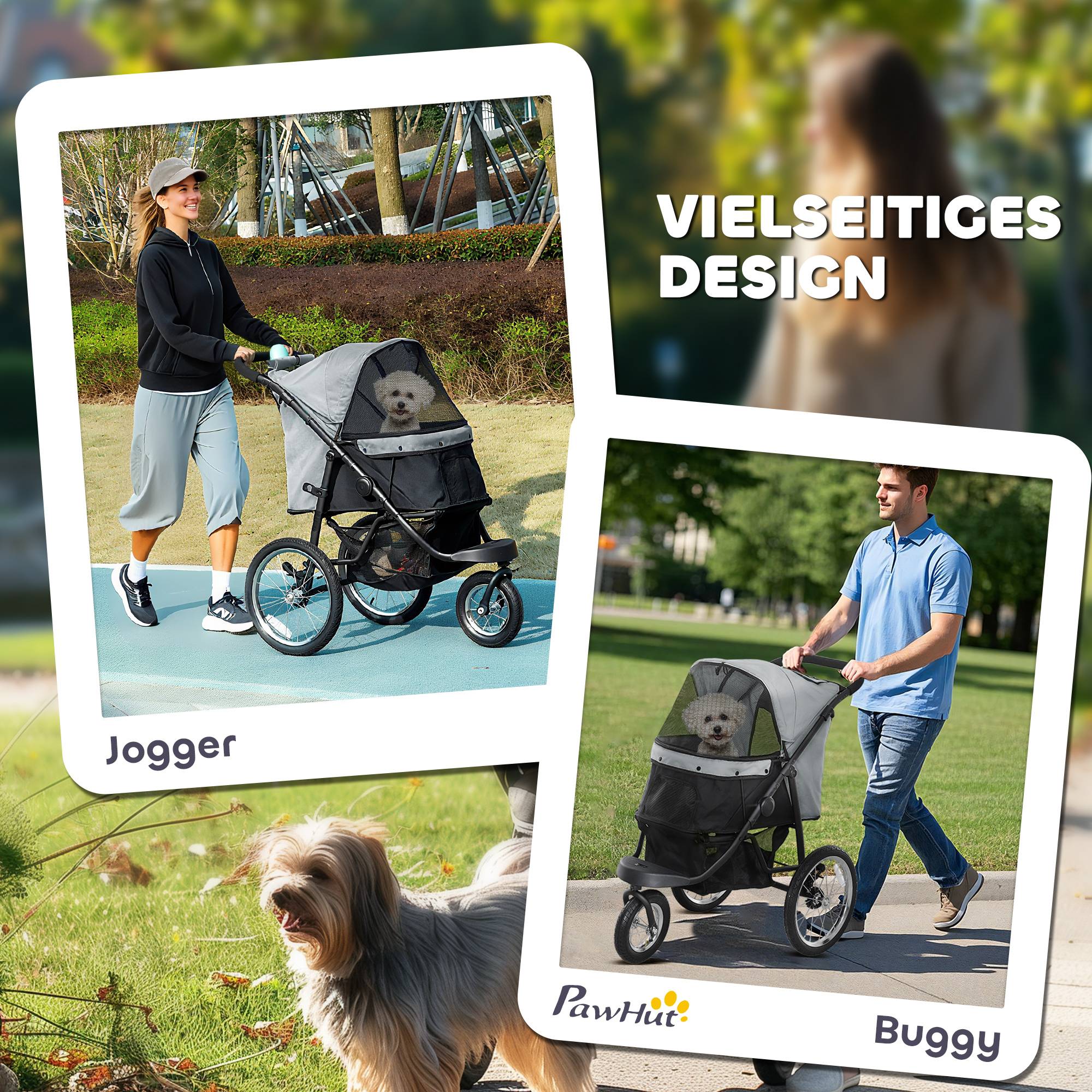 Poussette chien, petits chiens chats, panier rangement, pliage one-click, gris - Image 6