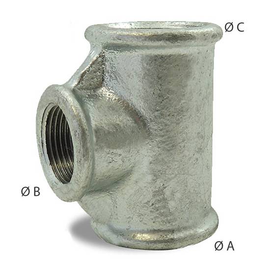 TE Réduit Galvanisé Femelle 90° en Fonte Malléable - ØA : 2'' | ØB : 1''1/2 | ØC : 2'' - Image 2