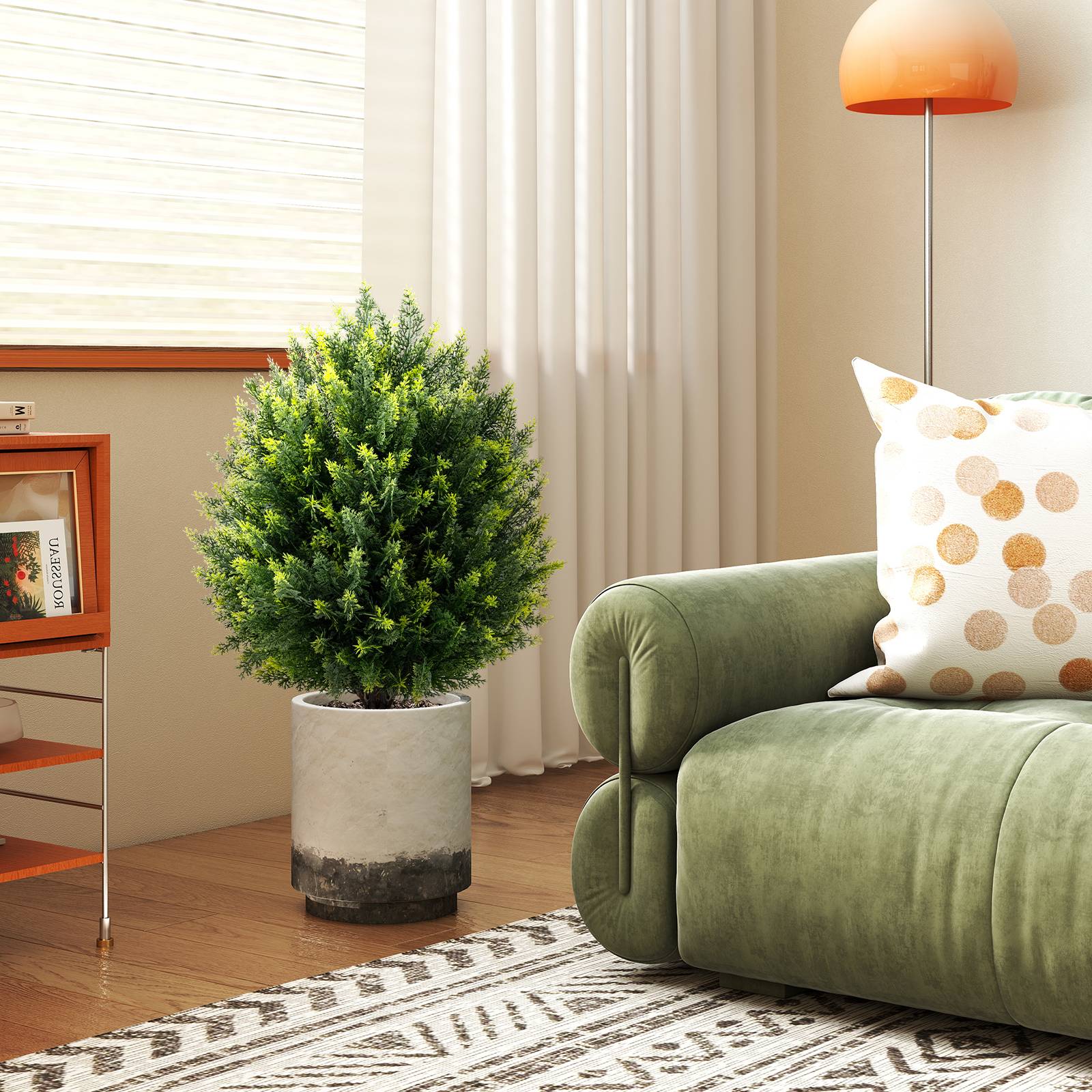 Ensemble de 2 Boules d'Arbres Topiaires Artificiels en Cyprès 61CM, Faux Arbuste en Cèdre avec Pique au Sol, Plante Artificielle Intérieure Extérieure - Image 2