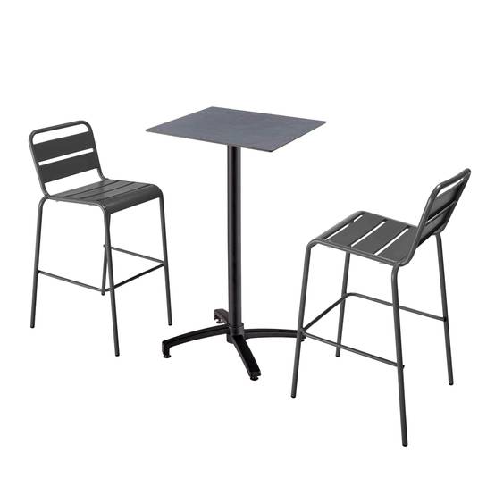 Oviala - Ensemble table haute stratifié gris et 2 chaises hautes gris - Oviala - Imagen 1