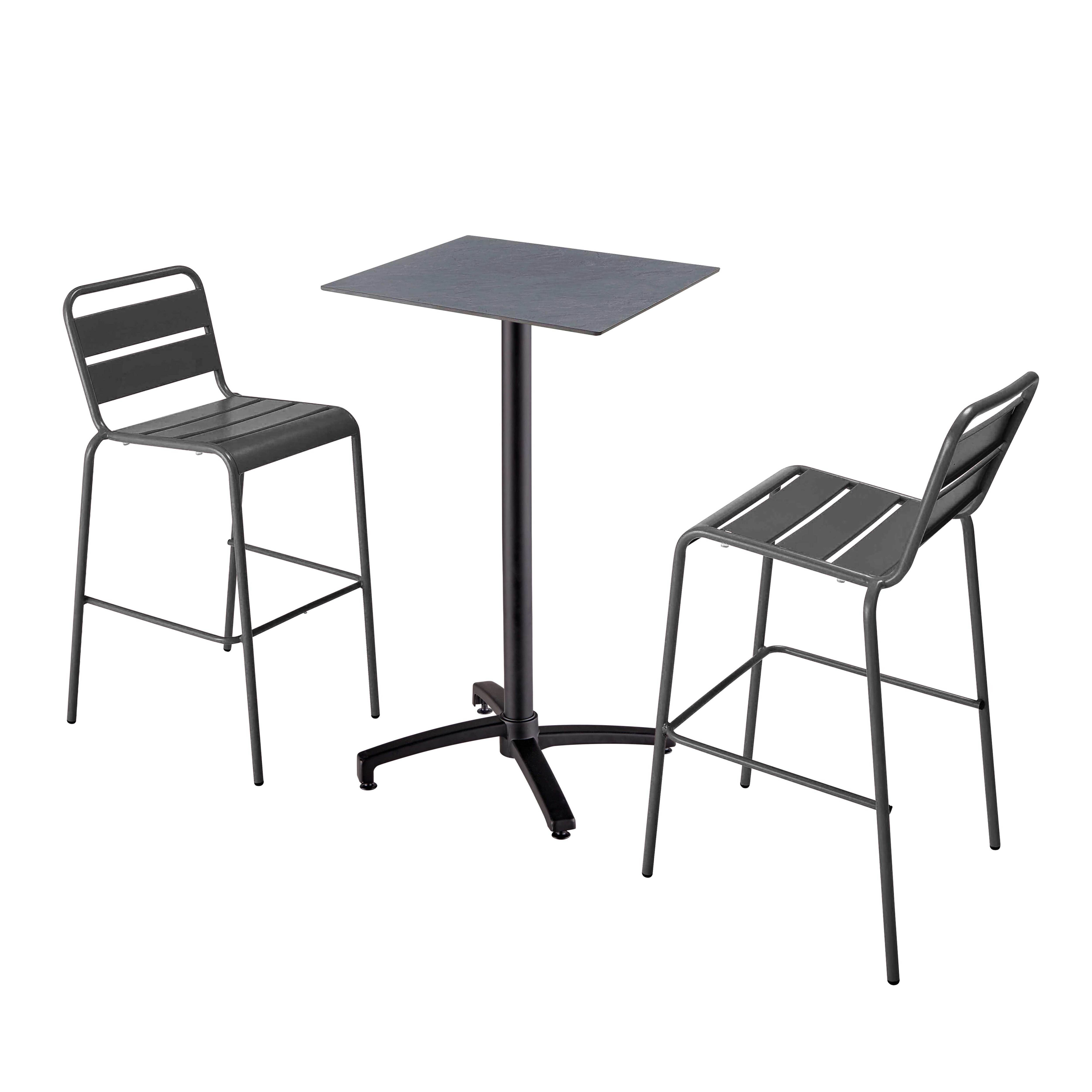Oviala - Ensemble table haute stratifié gris et 2 chaises hautes gris - Oviala - Imagen 1