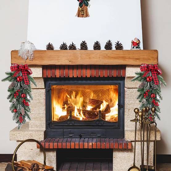 2 couronnes de Noël 60 cm - Décorations de sapin de Noël avec pommes de pin et baies rouges - Pour portes, murs et cheminées - Image 6