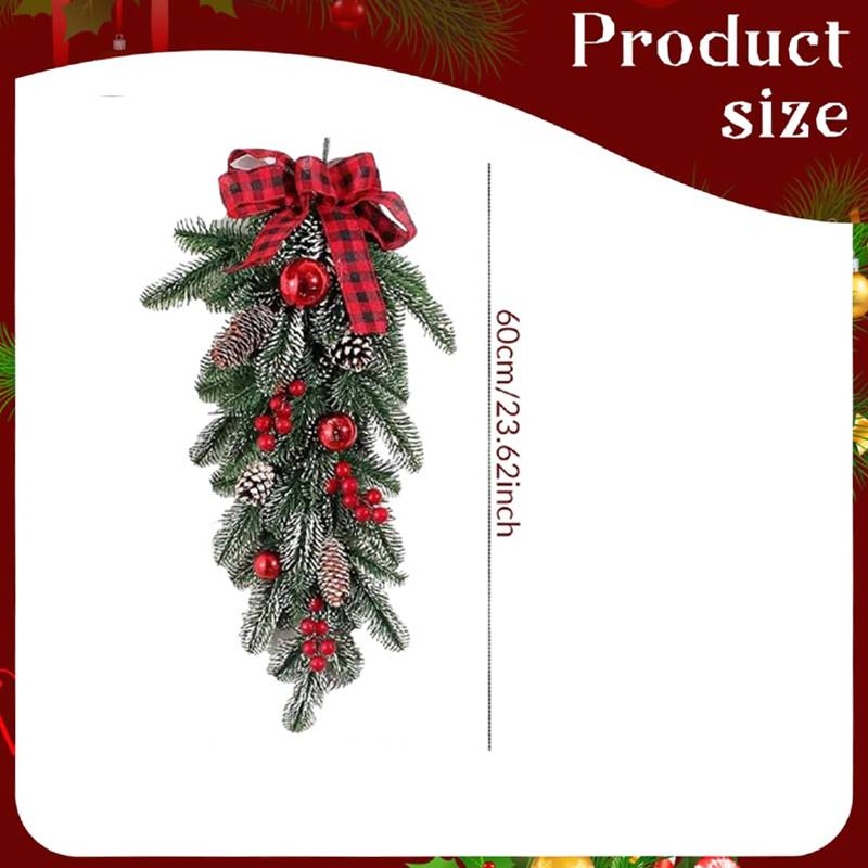 2 couronnes de Noël 60 cm - Décorations de sapin de Noël avec pommes de pin et baies rouges - Pour portes, murs et cheminées - Image 2