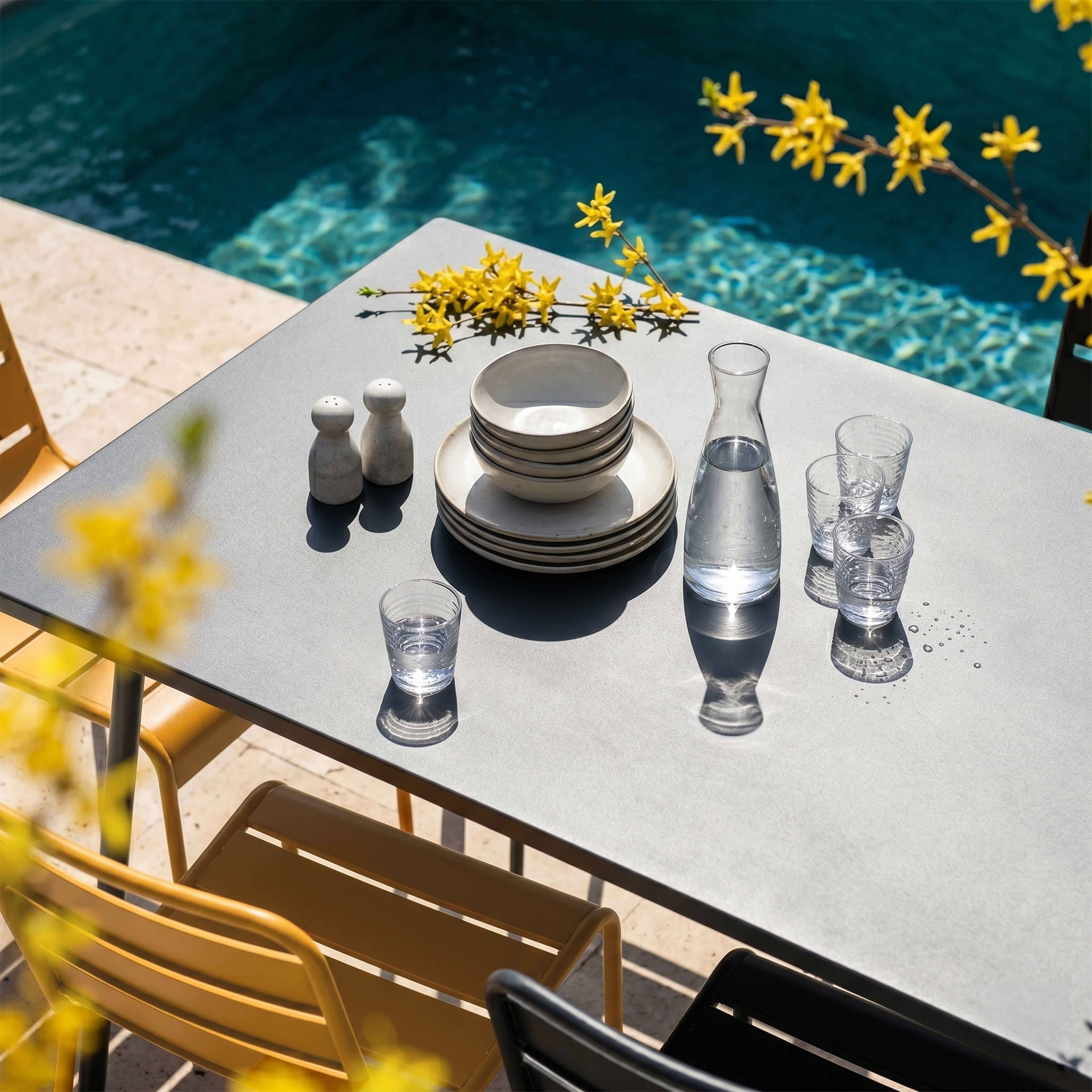 Oviala - Ensemble table de jardin et 8 chaises en métal gris et jaune Palavas - Oviala - Imagen 3