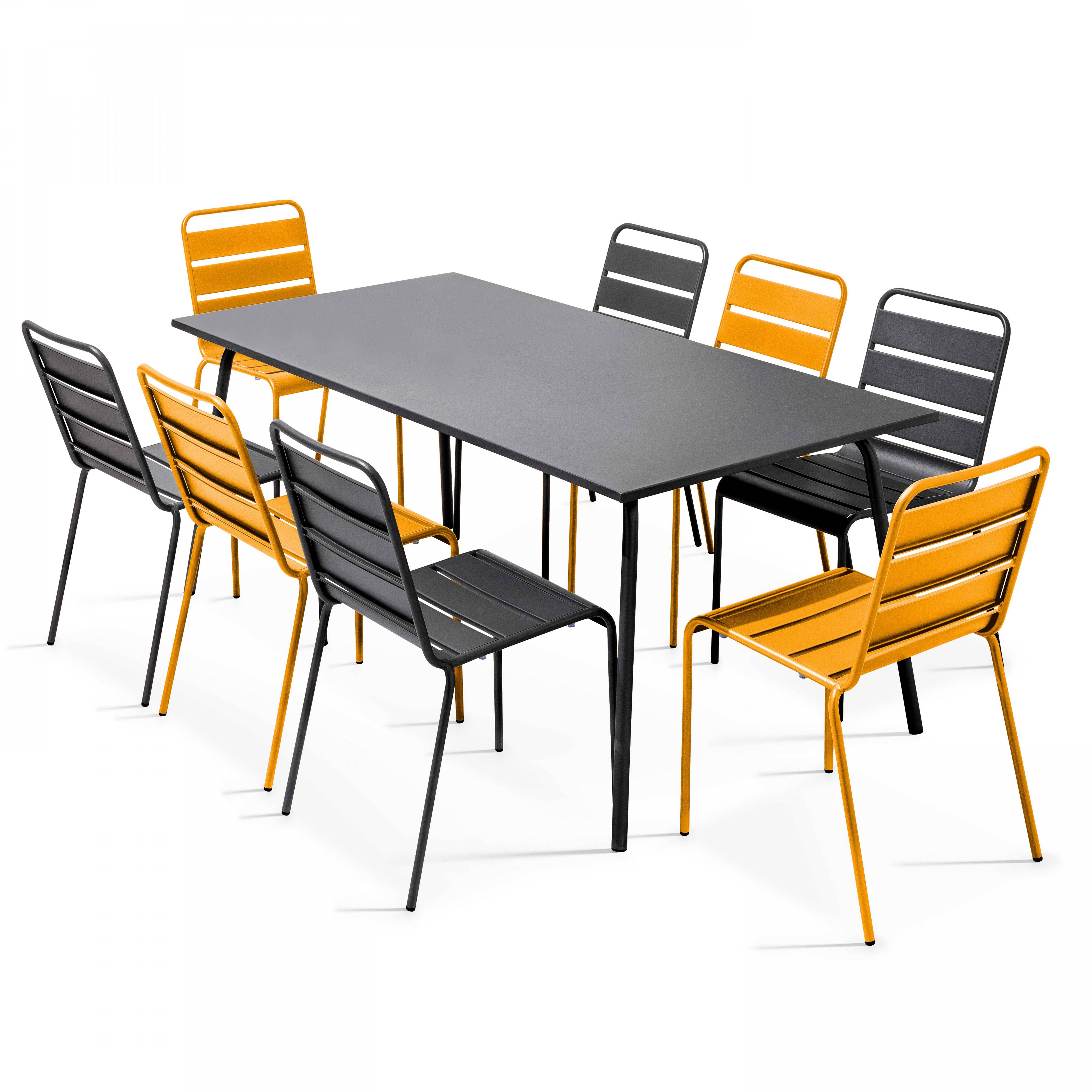 Oviala - Ensemble table de jardin et 8 chaises en métal gris et jaune Palavas - Oviala - Imagen 1