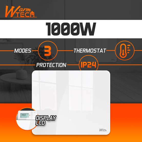Radiateur inertie céramique avec façade en verre 1000 W - IP24 - NF - Fil pilote 6 ordres - Image 2