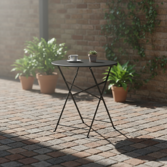 Châlet-Jardin - Table ronde d'extérieur pliante Bistro en acier - Noir Chalet & Jardin - Image 3