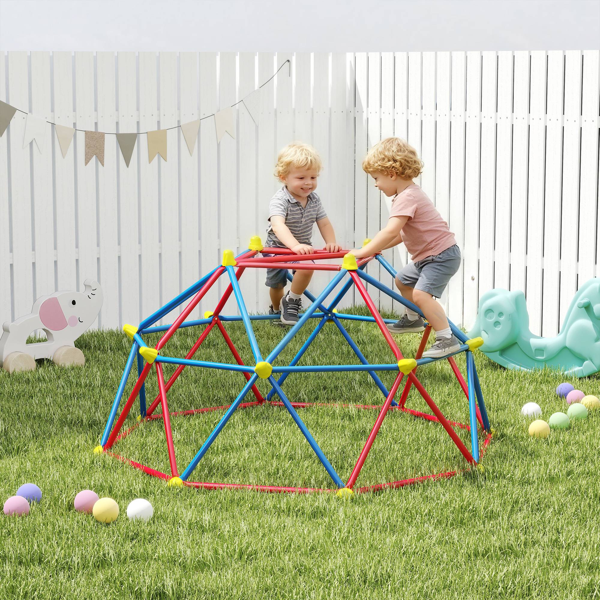 Dôme d'escalade enfant cage d'escalade structure en métal charge max. 180 kg assemblage facile 183 cm multicolore - Image 4