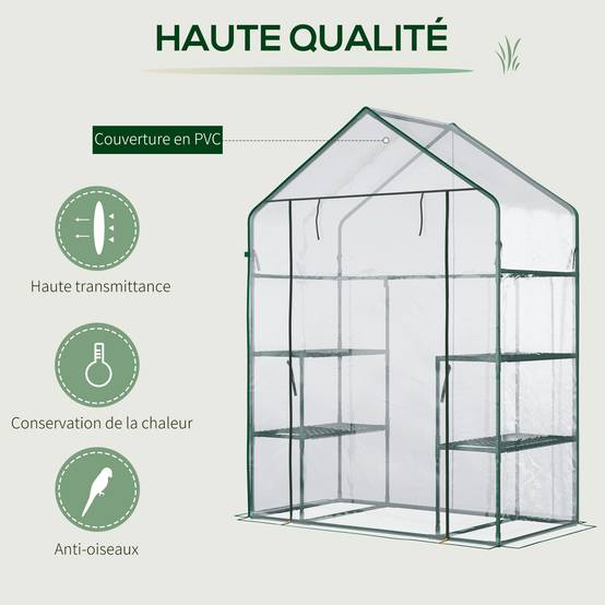 Outsunny Serre de Jardin avec étagères 3 Niveaux, Serre de Balcon, bâche renforcée, châssis en Outsunny Serre de Jardin avec étagères 3 Niveaux, Serre de Balcon, bâche renforcée, châssis en