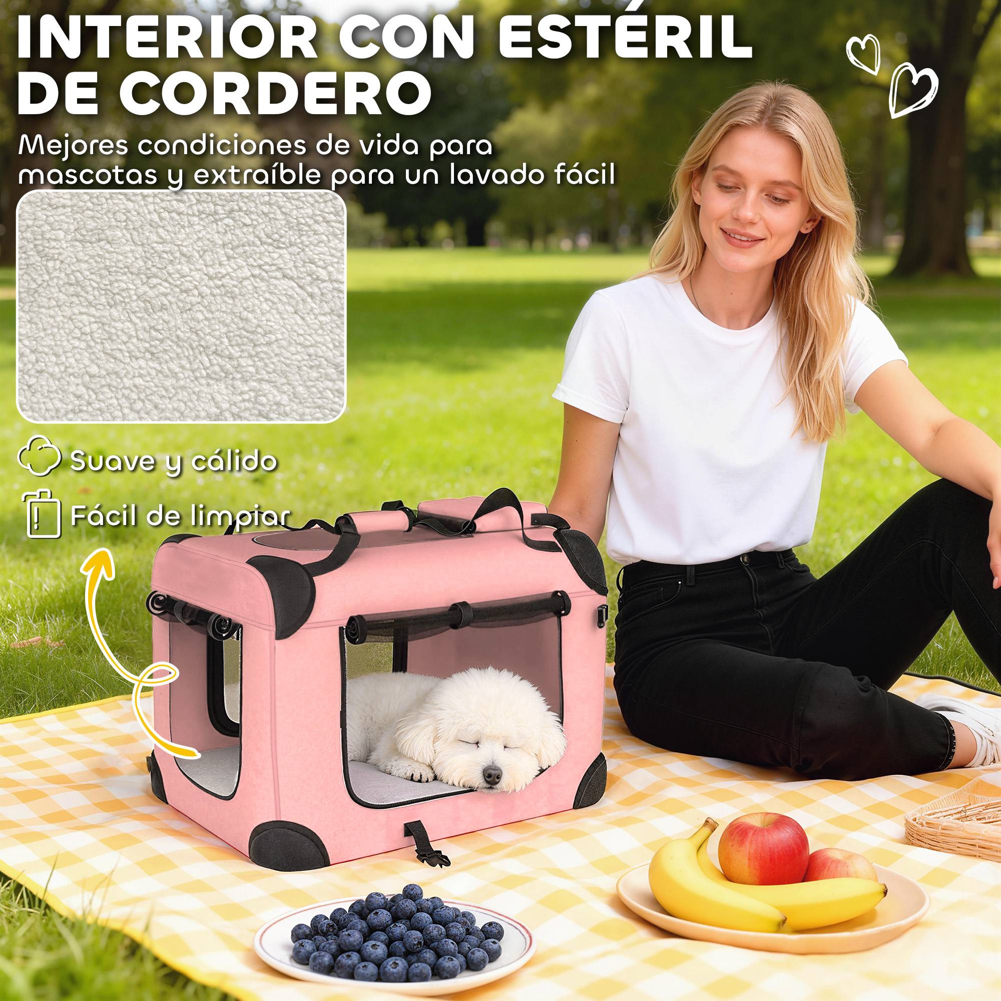 Sac de transport en tissu Oxford pour chat et chien pliable 60x41x41 Rose - ComfortXL Outdoor Living - Image 6