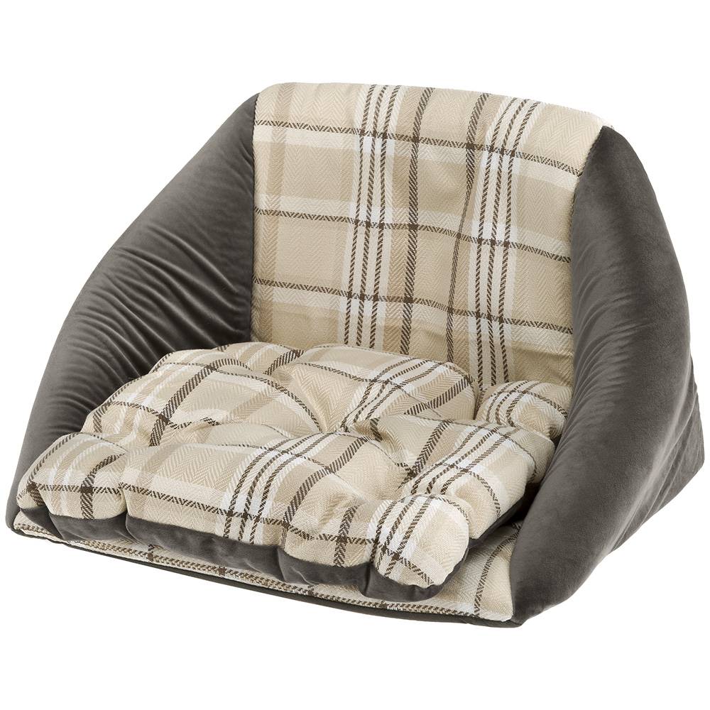 Ferplast - Ferplast, maisonnette pour  chats d'intérieur EDINBURGH, couchage avec coussin, lit pour chats, écossais, velours doux, lavable, 44x44x33, MARRON - Imagen 2