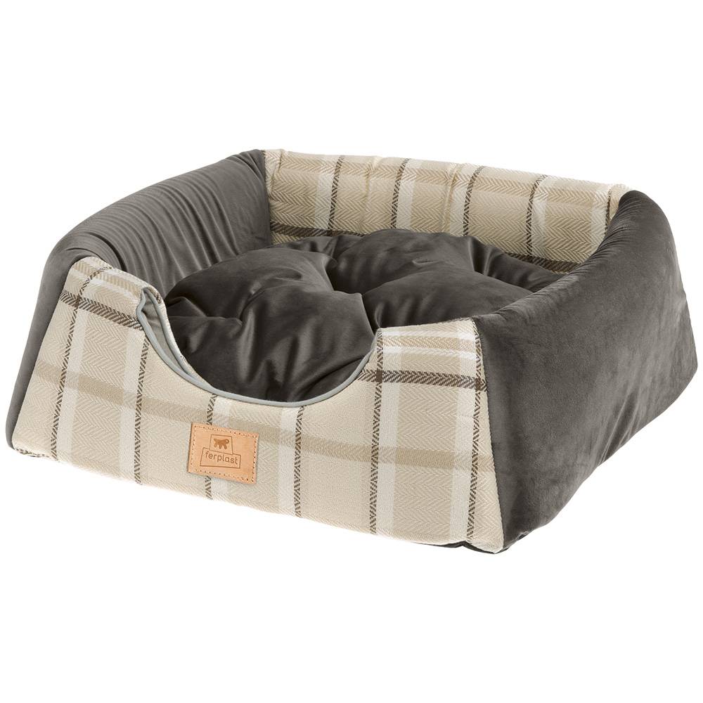 Ferplast - Ferplast, maisonnette pour  chats d'intérieur EDINBURGH, couchage avec coussin, lit pour chats, écossais, velours doux, lavable, 44x44x33, MARRON - Imagen 3