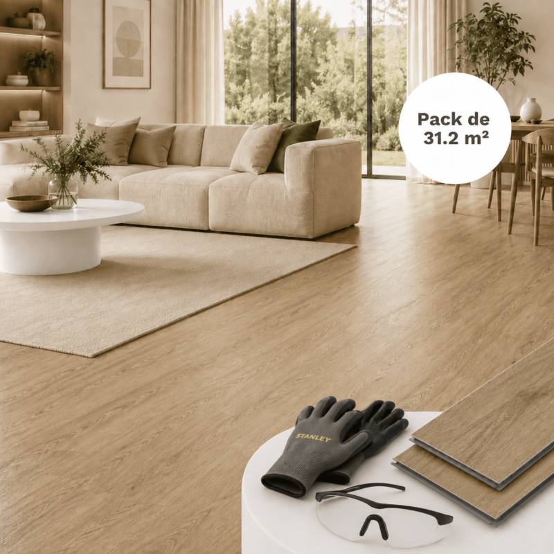 Sol vinyle SPC clipsable 31,2 m² chêne clair - Sous couche intégrée, usure 0,5 mm - Coloris - Chêne clair - Image 1