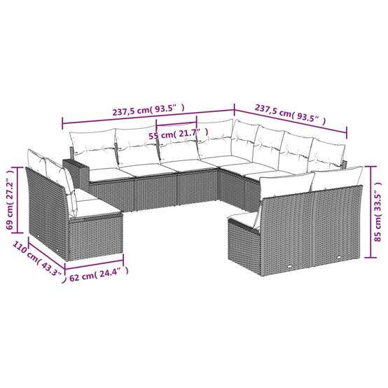 Salon de jardin bas 11 places Résine Tressée Marron avec Rangement et Coussins Confort – ComfortXL Outdoor Living - Image 3
