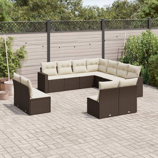 Salon de jardin bas 11 places Résine Tressée Marron avec Rangement et Coussins Confort – ComfortXL Outdoor Living - Image 1