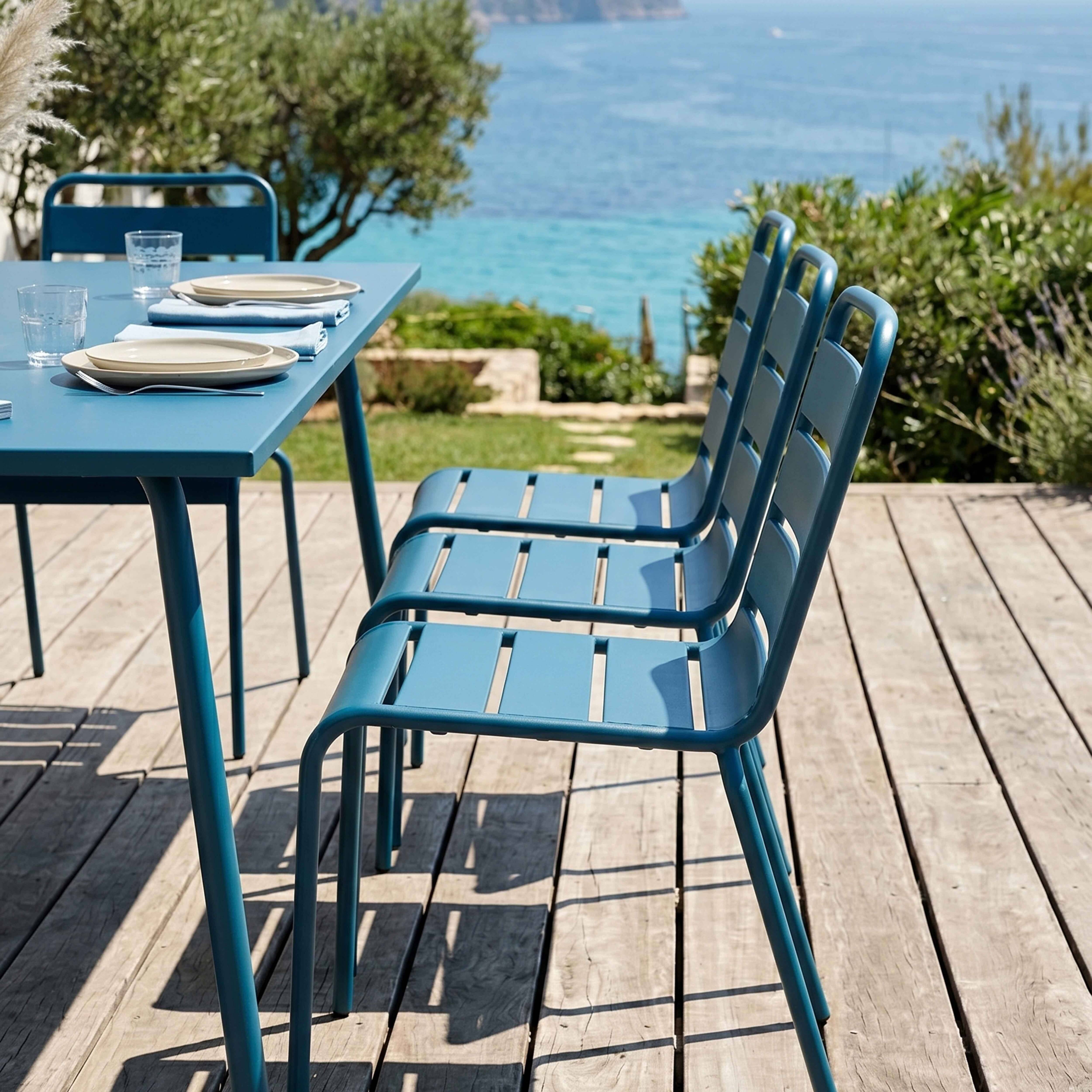 Oviala - Ensemble table de jardin et 8 chaises en métal bleu pacific Palavas - Oviala - Imagen 4