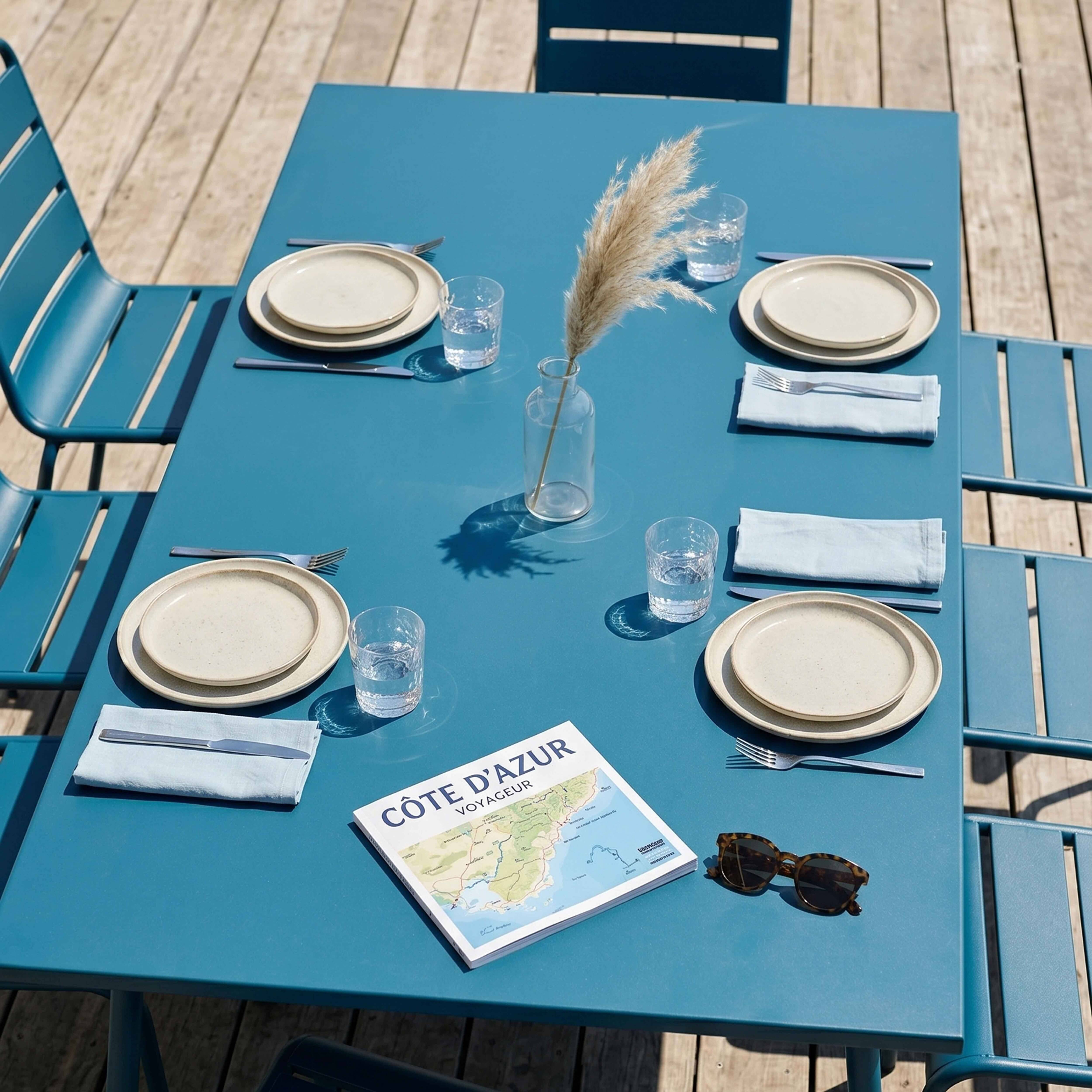 Oviala - Ensemble table de jardin et 8 chaises en métal bleu pacific  Palavas - Oviala - Imagen 3
