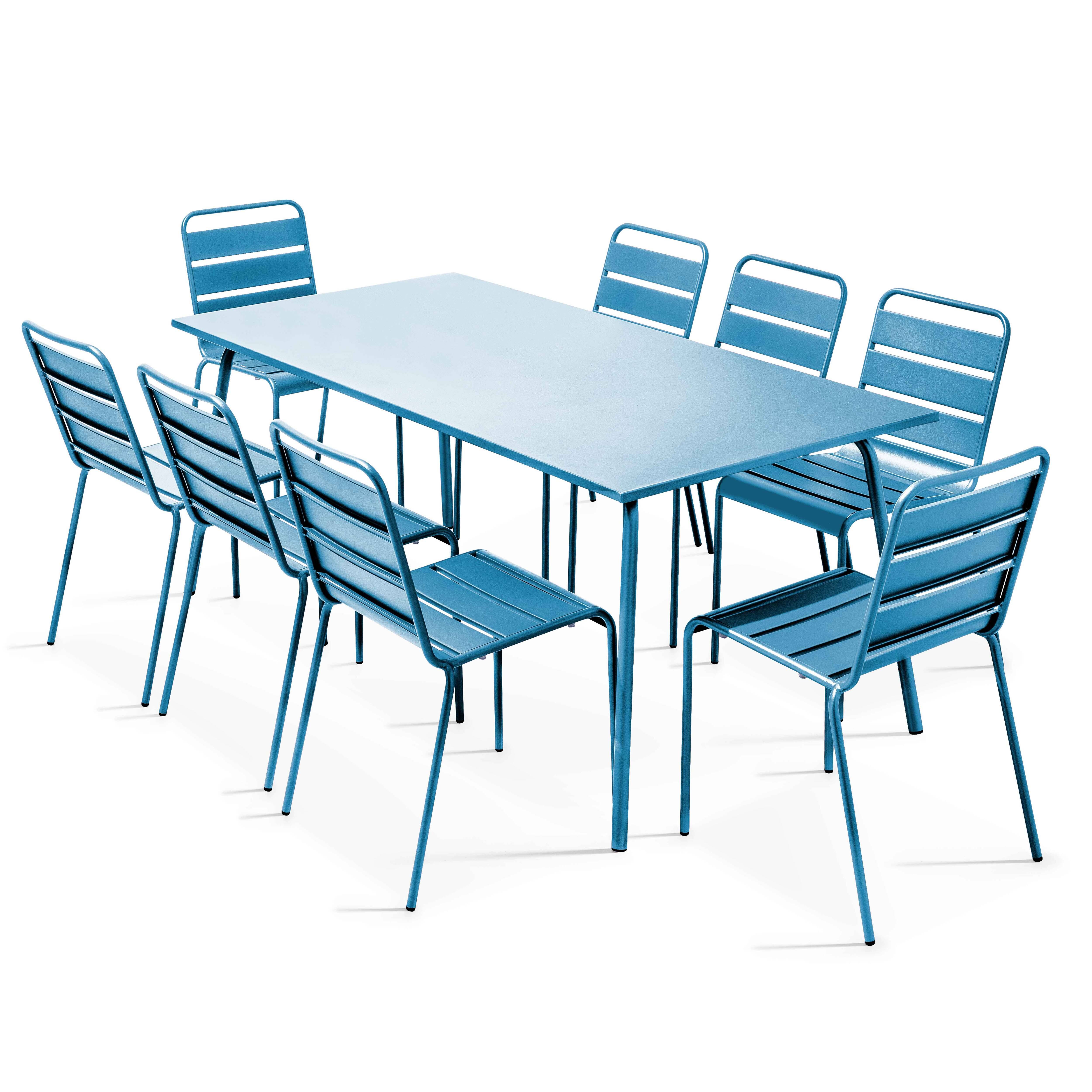 Oviala - Ensemble table de jardin et 8 chaises en métal bleu pacific  Palavas - Oviala - Image 1
