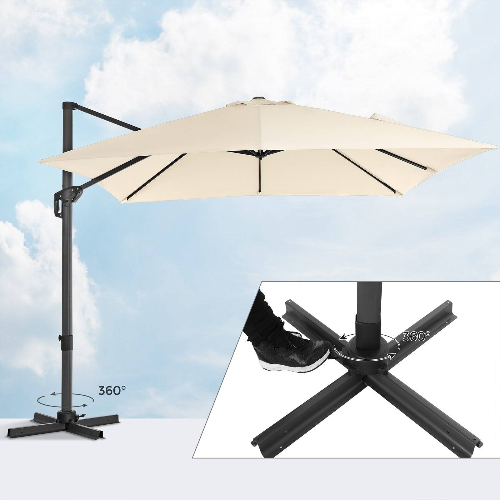Helloshop26 - Parasol décentré de jardin 3 x 3 m ombrelle de terrasse toile carrée protection solaire upf 50+ rotatif 360° inclinaison réglable avec manivelle et s - Imagen 3