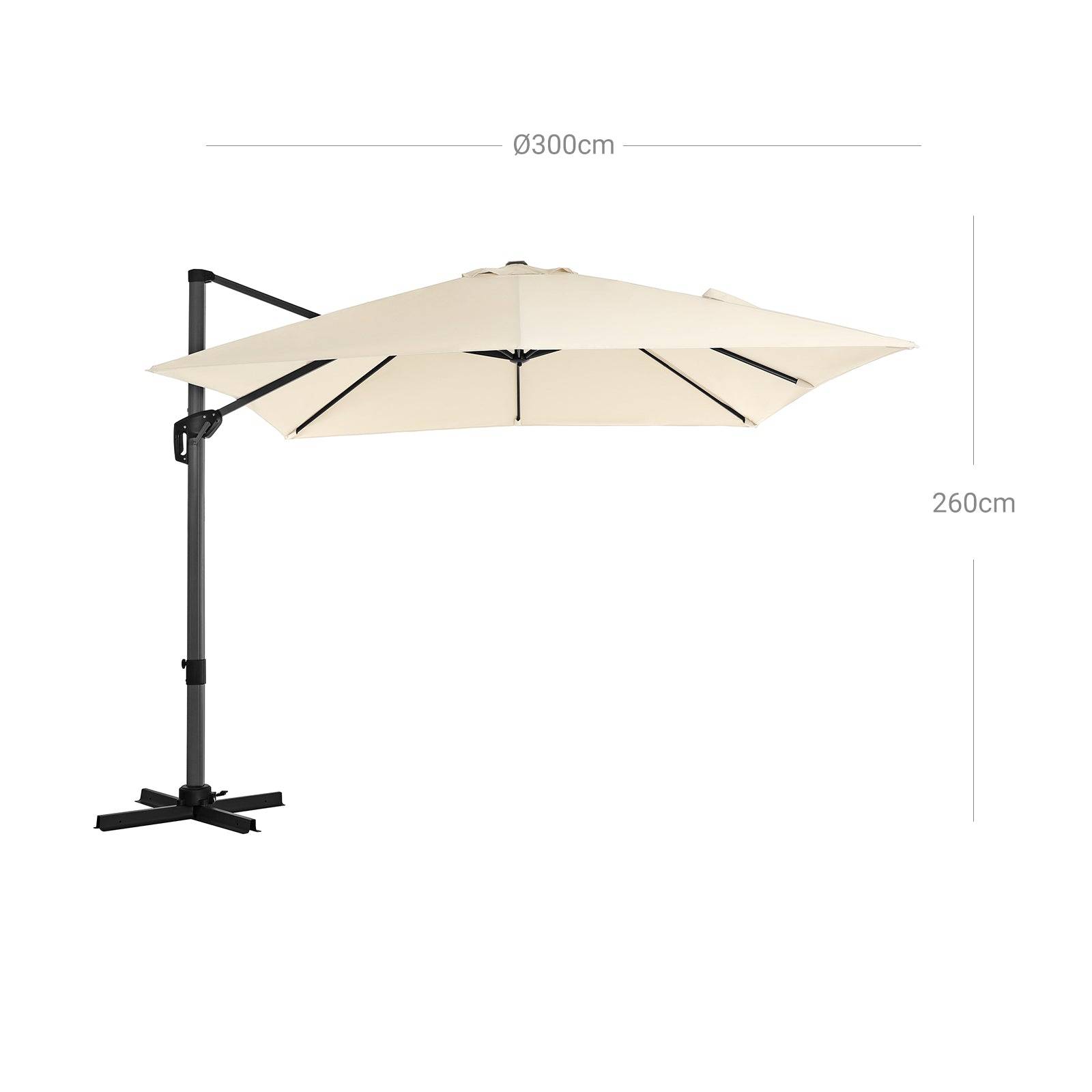 Helloshop26 - Parasol décentré de jardin 3 x 3 m ombrelle de terrasse toile carrée protection solaire upf 50+ rotatif 360° inclinaison réglable avec manivelle et s - Imagen 4