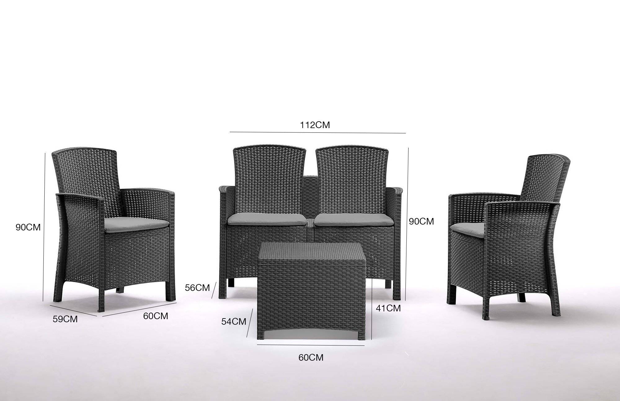 Dmora - Ensemble de salon d'extérieur Dmorat, Salon de jardin avec coussins, Salon d'intérieur effet rotin, 100% Made in Italy, Anthracite - Dmora - Imagen 3
