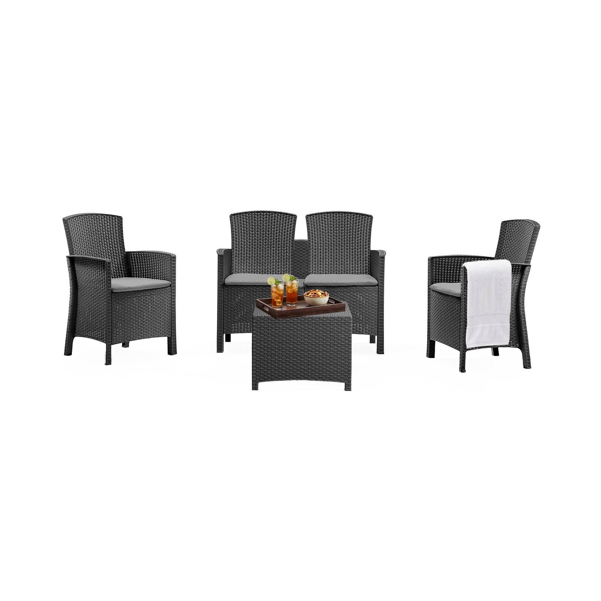 Dmora - Ensemble de salon d'extérieur Dmorat, Salon de jardin avec coussins, Salon d'intérieur effet rotin, 100% Made in Italy, Anthracite - Dmora - Imagen 1