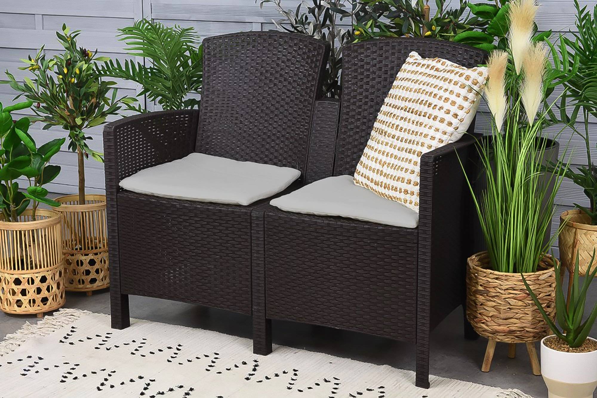 Dmora - Ensemble de salon d'extérieur Dmorat, Salon de jardin avec coussins, Salon d'intérieur effet rotin, 100% Made in Italy, Anthracite - Dmora - Imagen 5