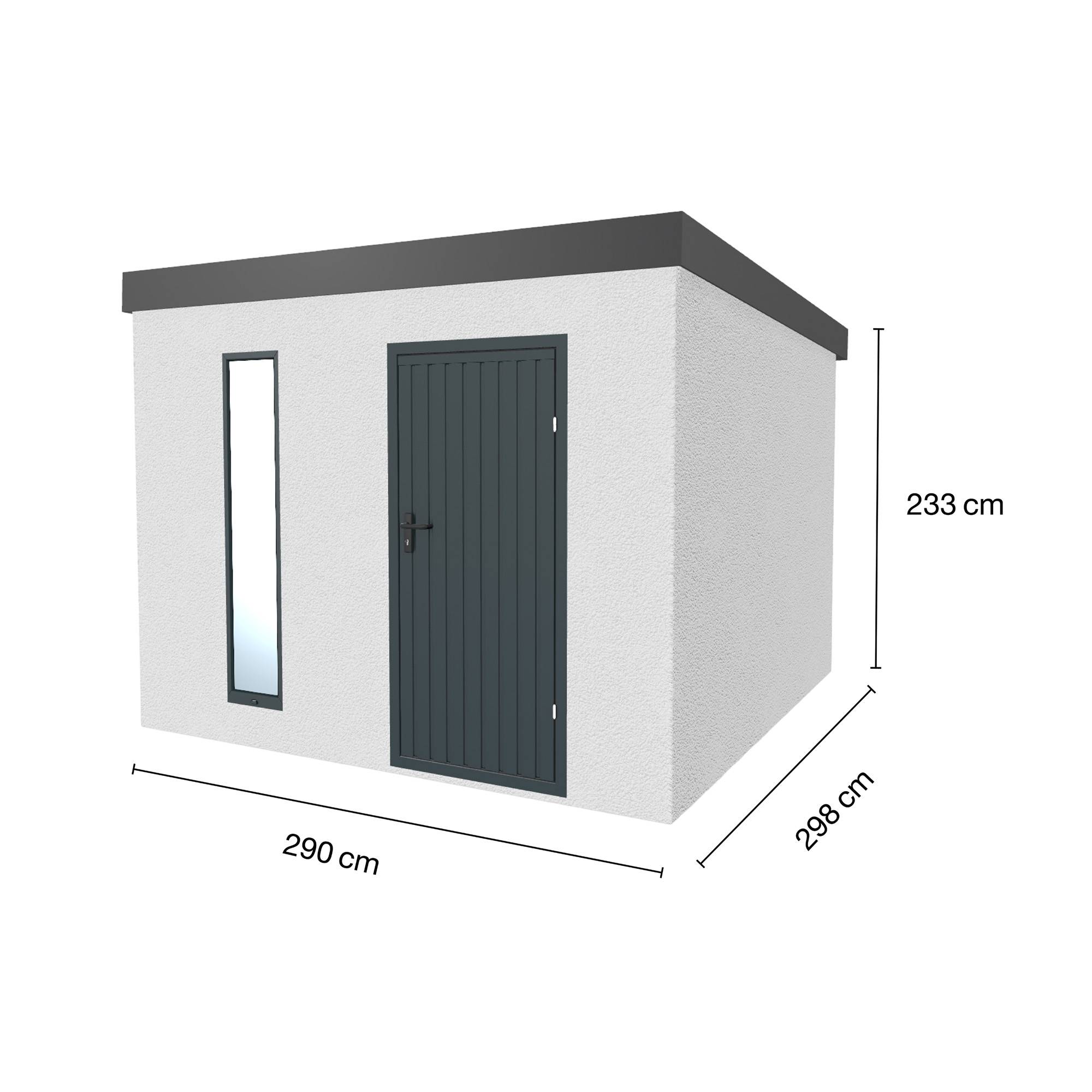 Abri de jardin en métal 8.6m² 2,9 x 2,98m finition crépi blanc