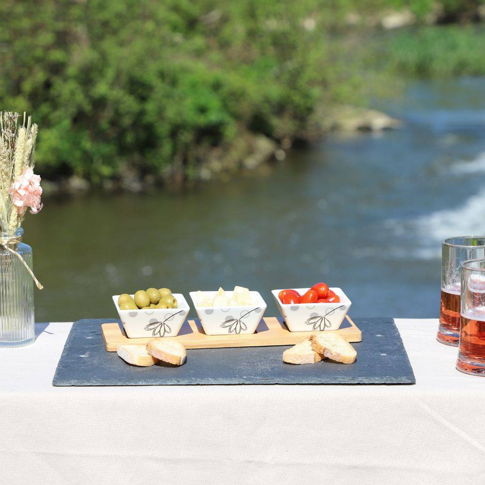 ~ Set apéritif tapas 3 verrines en bambou et céramique blanc et marron 36.5 x 10 cm Chemin de campagne - Imagen 2