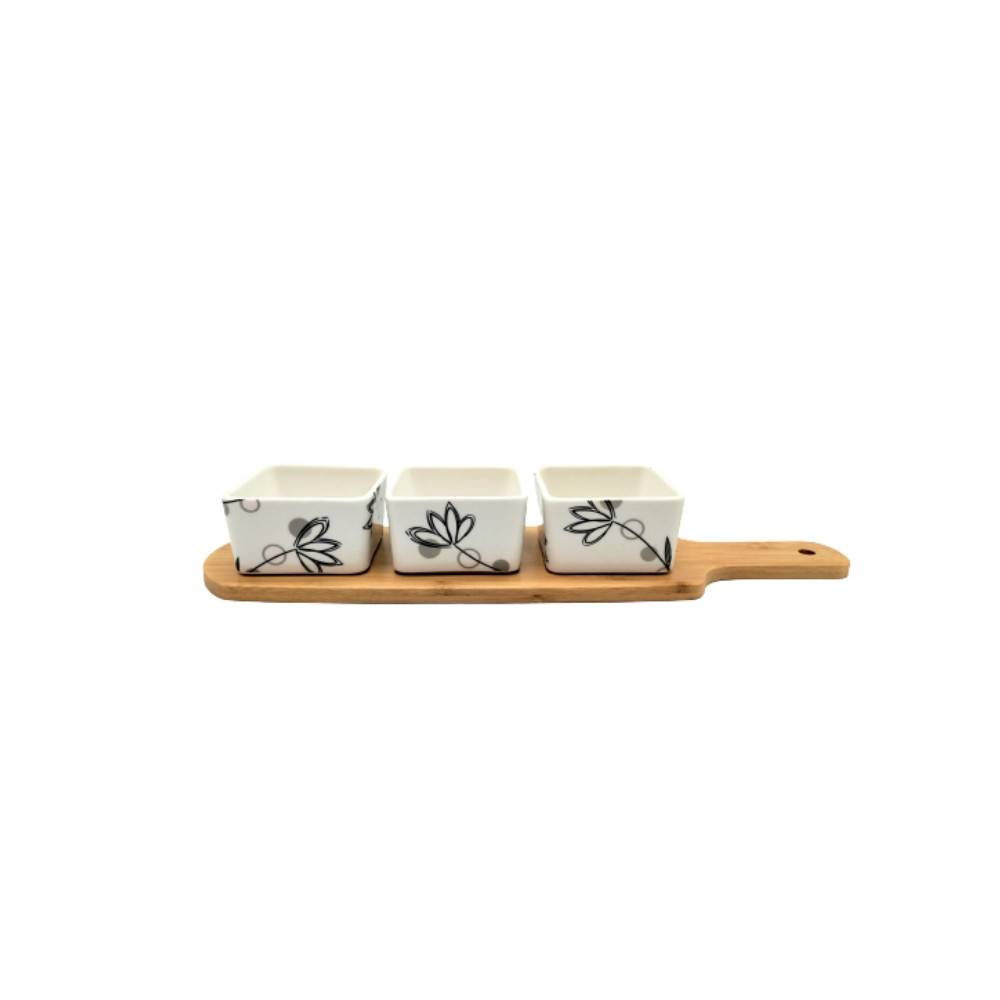 ~ Set apéritif tapas 3 verrines en bambou et céramique blanc et marron 36.5 x 10 cm Chemin de campagne - Imagen 1