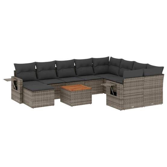 Salon de Jardin Bas 10 Places en Poly Rotin Gris avec Pouf Modulable et Coussins Déhoussables – ComfortXL Outdoor Living - Image 2