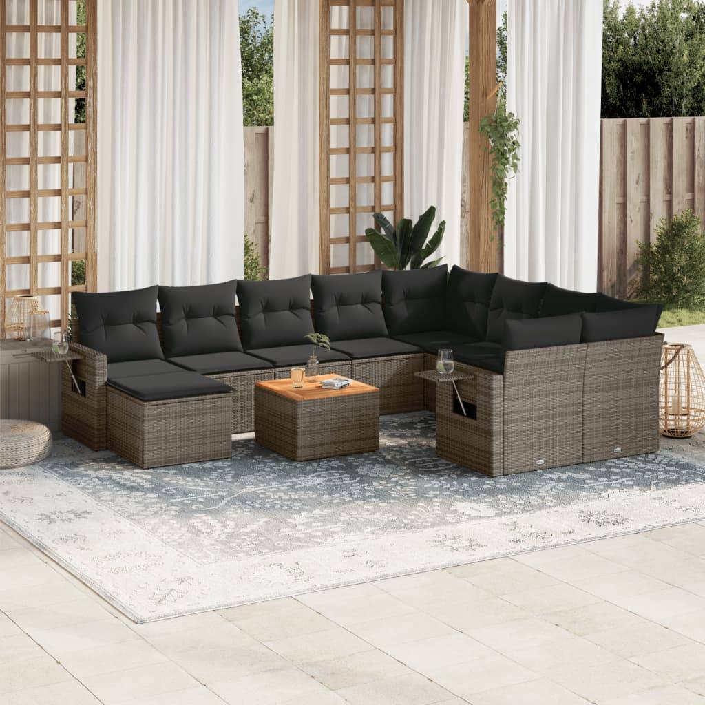 Salon de Jardin Bas 10 Places en Poly Rotin Gris avec Pouf Modulable et Coussins Déhoussables – ComfortXL Outdoor Living - Image 1