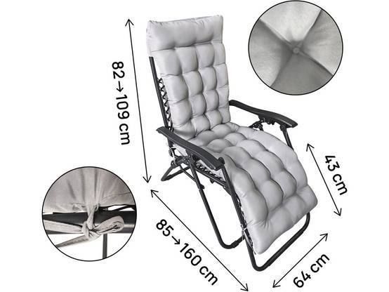 Fauteuil De Jardin Relax Zéro Gravité Avec Coussin Matelassé "sintra" - Gris -habitat Et Jardin - Image 3