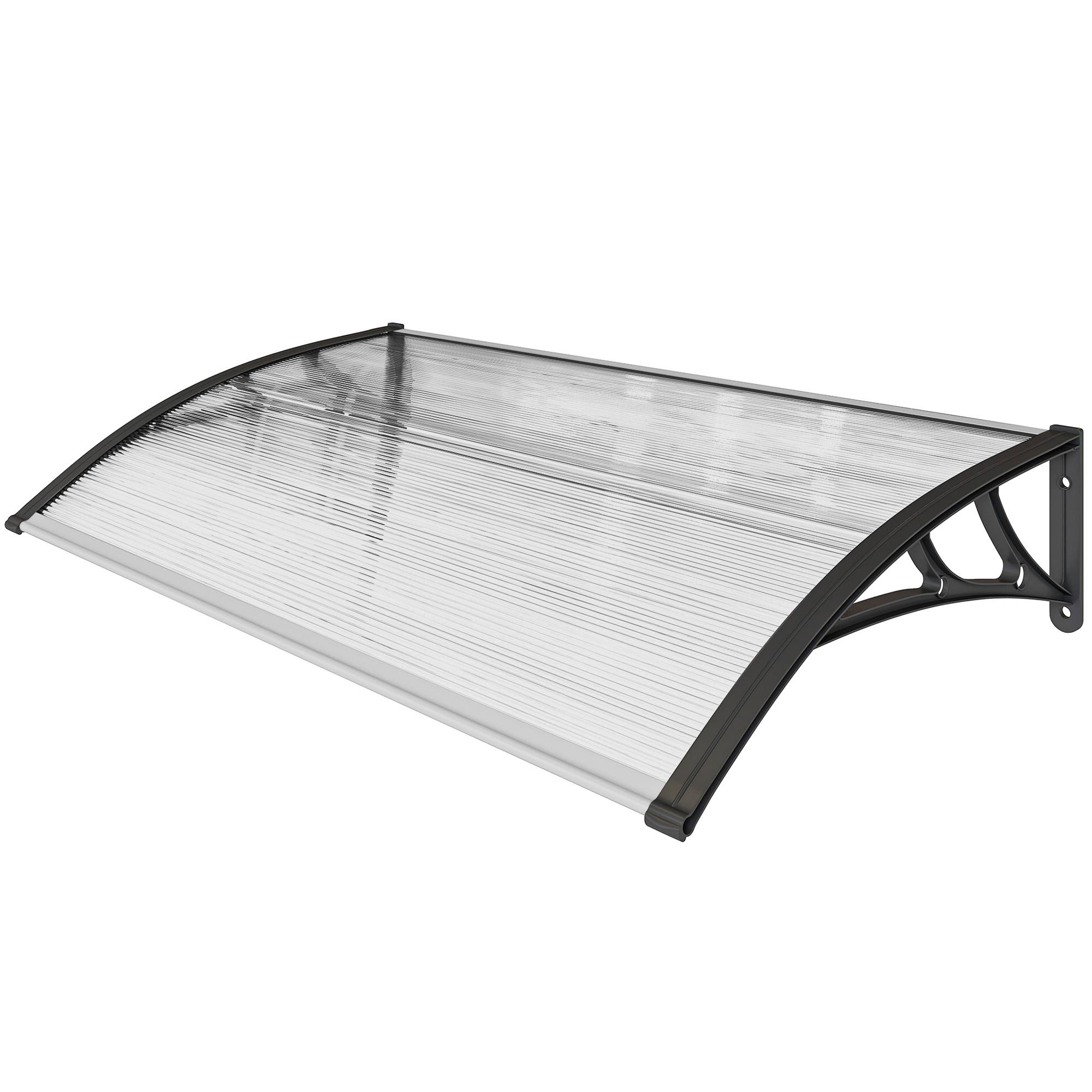Sans Marque - Auvent extérieur pour fenêtres et portes, en polycarbonate et aluminium, 110 x 60 x 18 cm - Transparent - Image 2