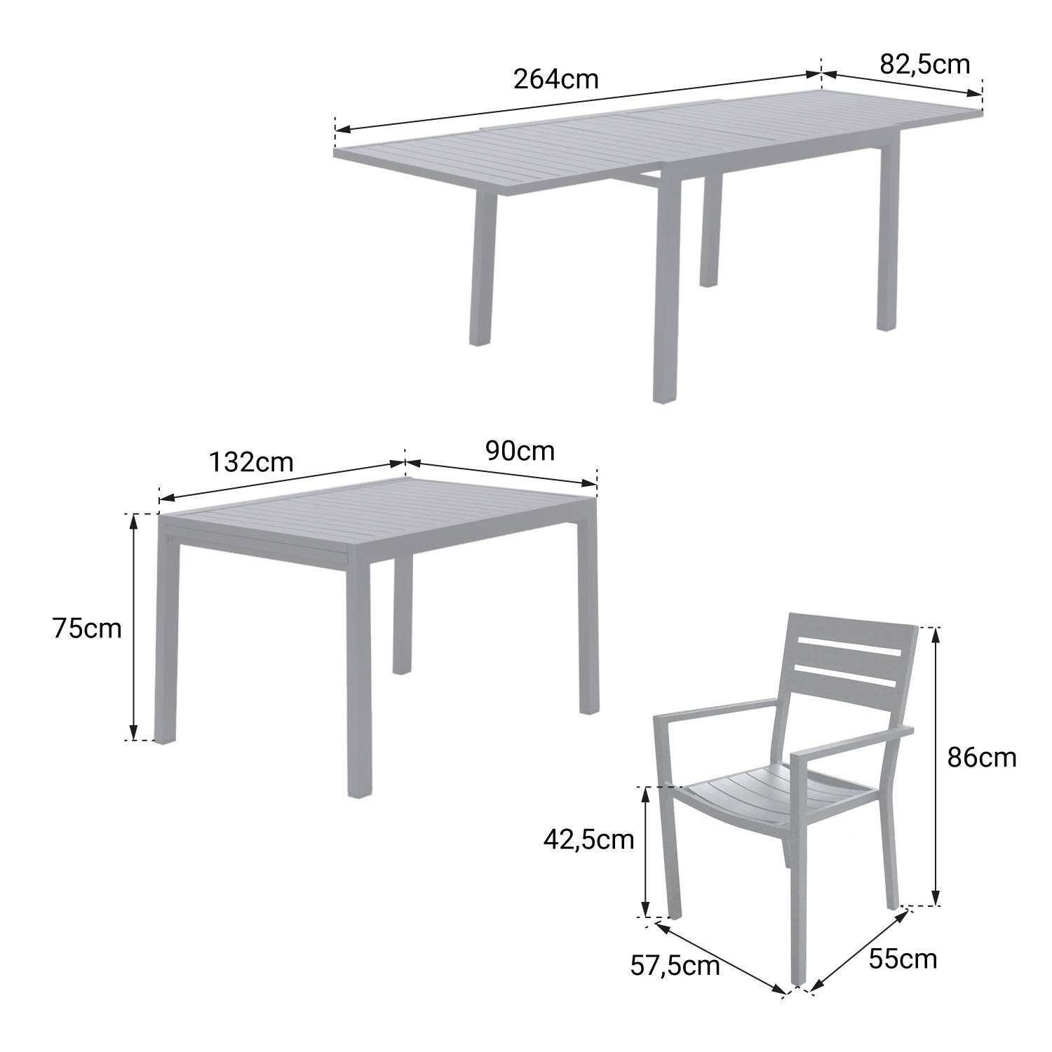 Salon de jardin VENEZIA extensible 132/264 en aluminium anthracite - 10 places - HAPPY GARDEN - Imagen 4