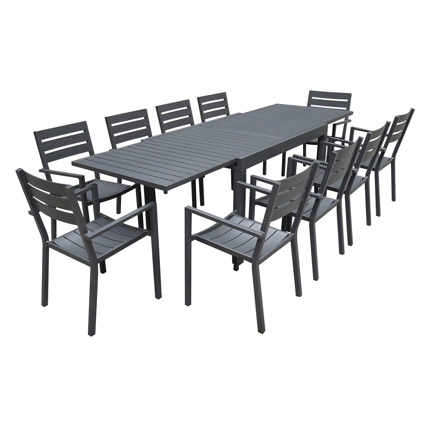Salon de jardin VENEZIA extensible 132/264 en aluminium anthracite - 10 places - HAPPY GARDEN - Imagen 1