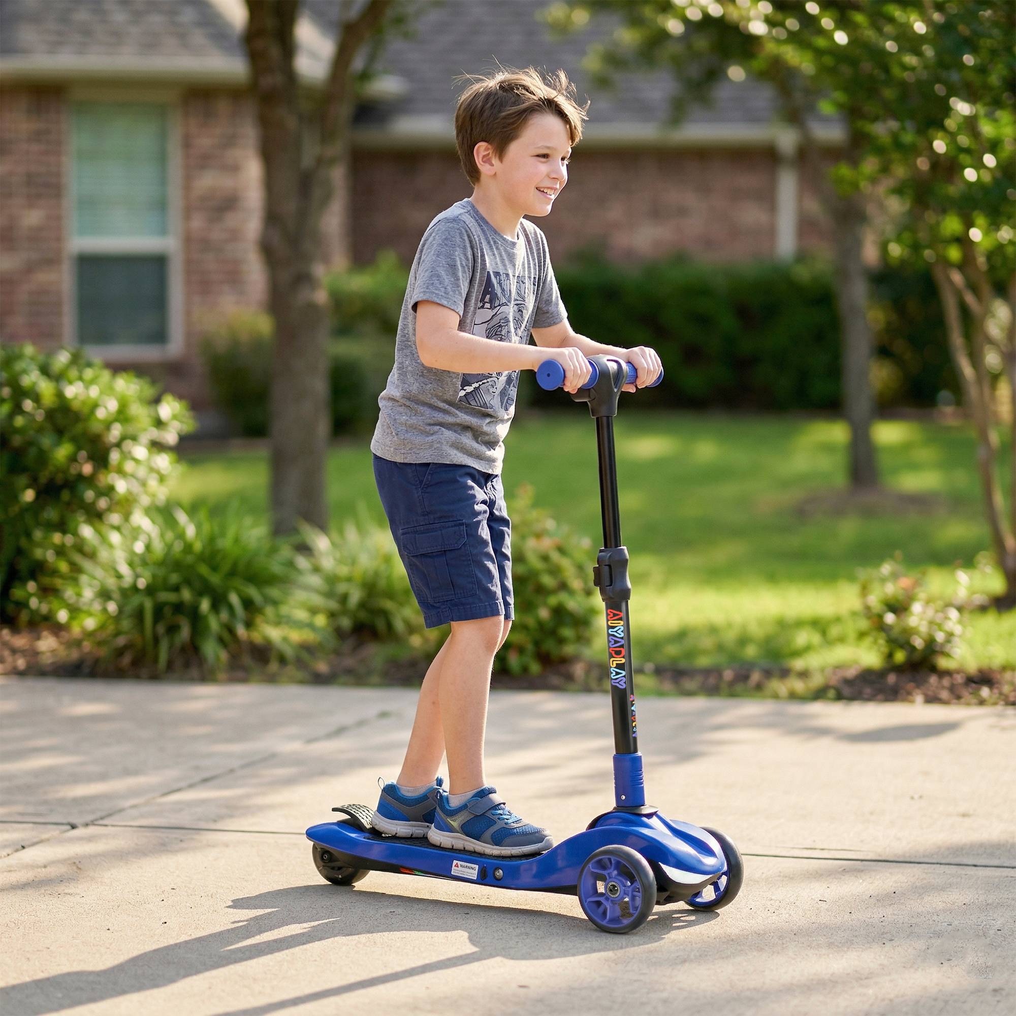 Trottinette électrique pour enfants 6+ ans, pliable 3 roues démarrage zéro, vitesse maximale 8 km/h 64 x 29 x 83 cm bleu - Image 3