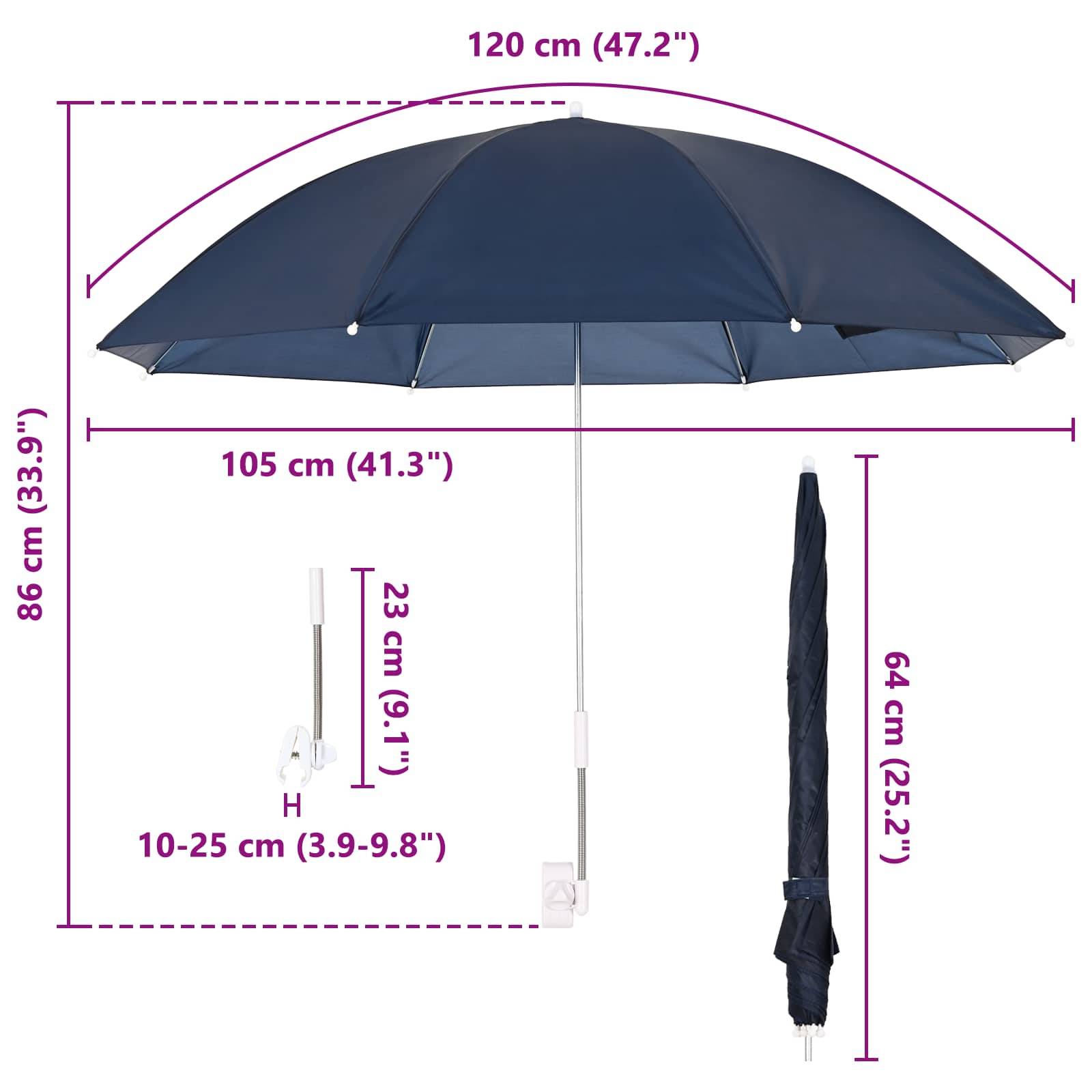 PANGIVO - Lot de 2 parasols à pince polyester bleu marine 105 x 105 x 86 cm - PANGIVO - Image 10