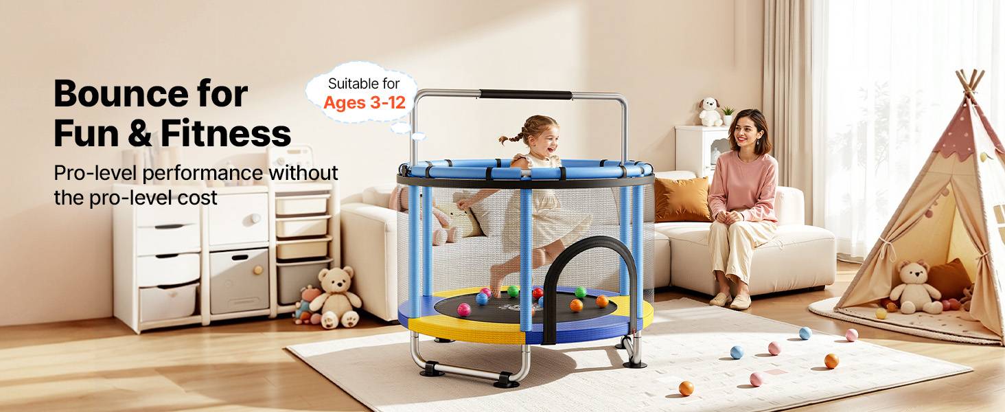Vevor - VEVOR Trampoline enfant 150 cm, charge 60 kg, filet de sécurité, barre réglable, accessoires de jeu inclus - Image 9