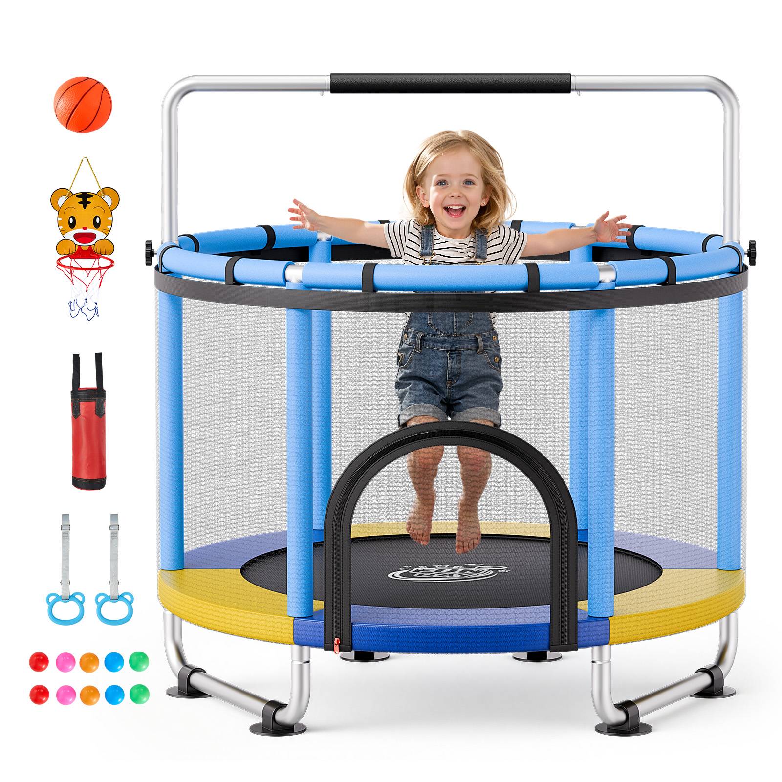 Vevor - VEVOR Trampoline enfant 150 cm, charge 60 kg, filet de sécurité, barre réglable, accessoires de jeu inclus - Image 1