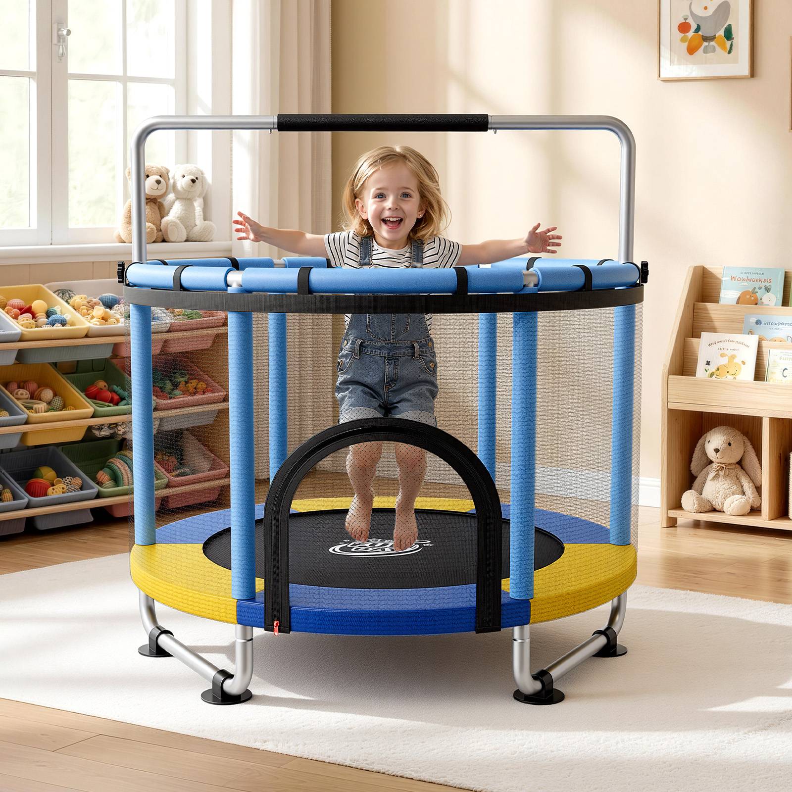 Vevor - VEVOR Trampoline enfant 150 cm, charge 60 kg, filet de sécurité, barre réglable, accessoires de jeu inclus - Image 8