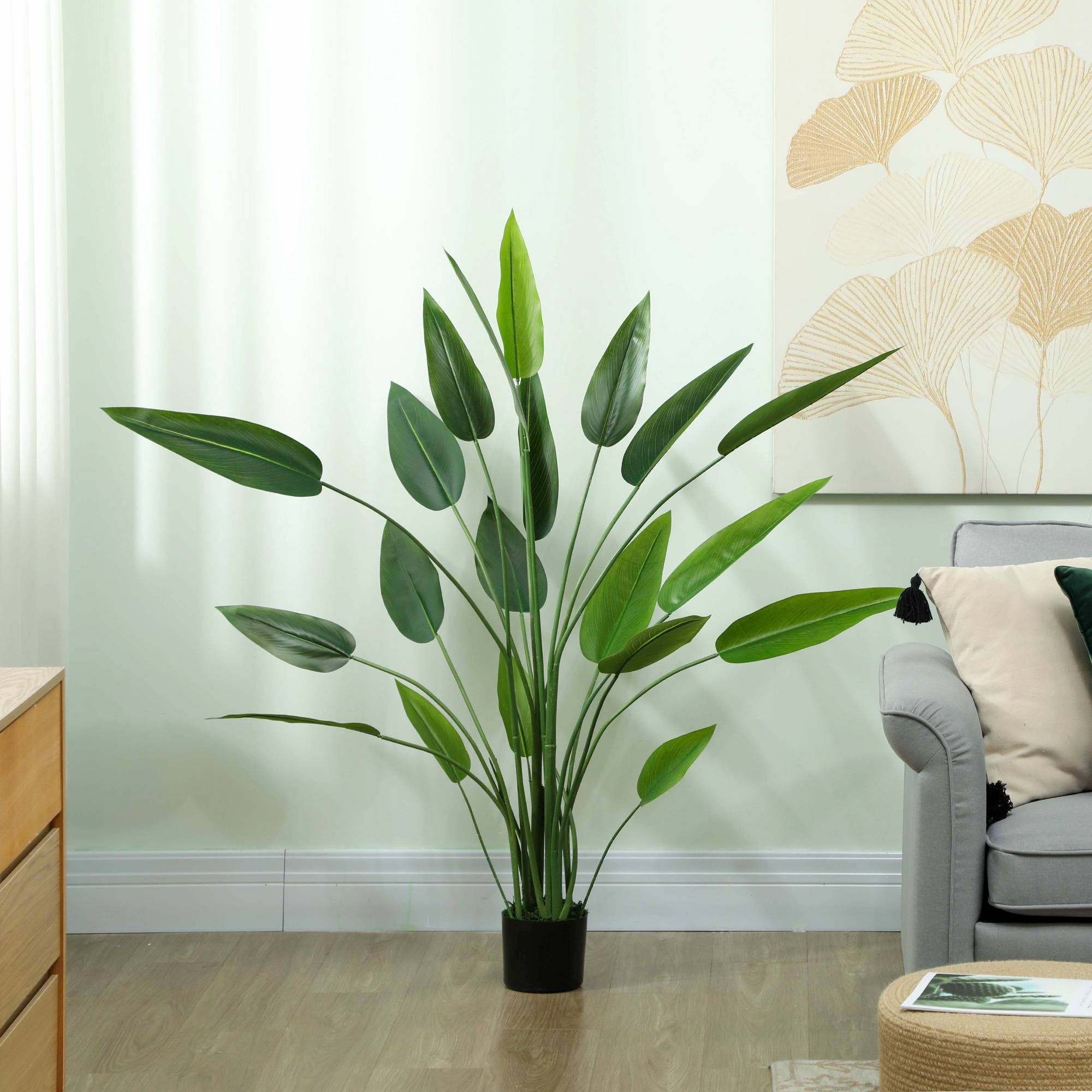 Sans Marque - Plante artificielle d'oiseau de paradis verte à 20 feuilles, 140 cm, avec pot, en PE, PEVA et PP - Image 4