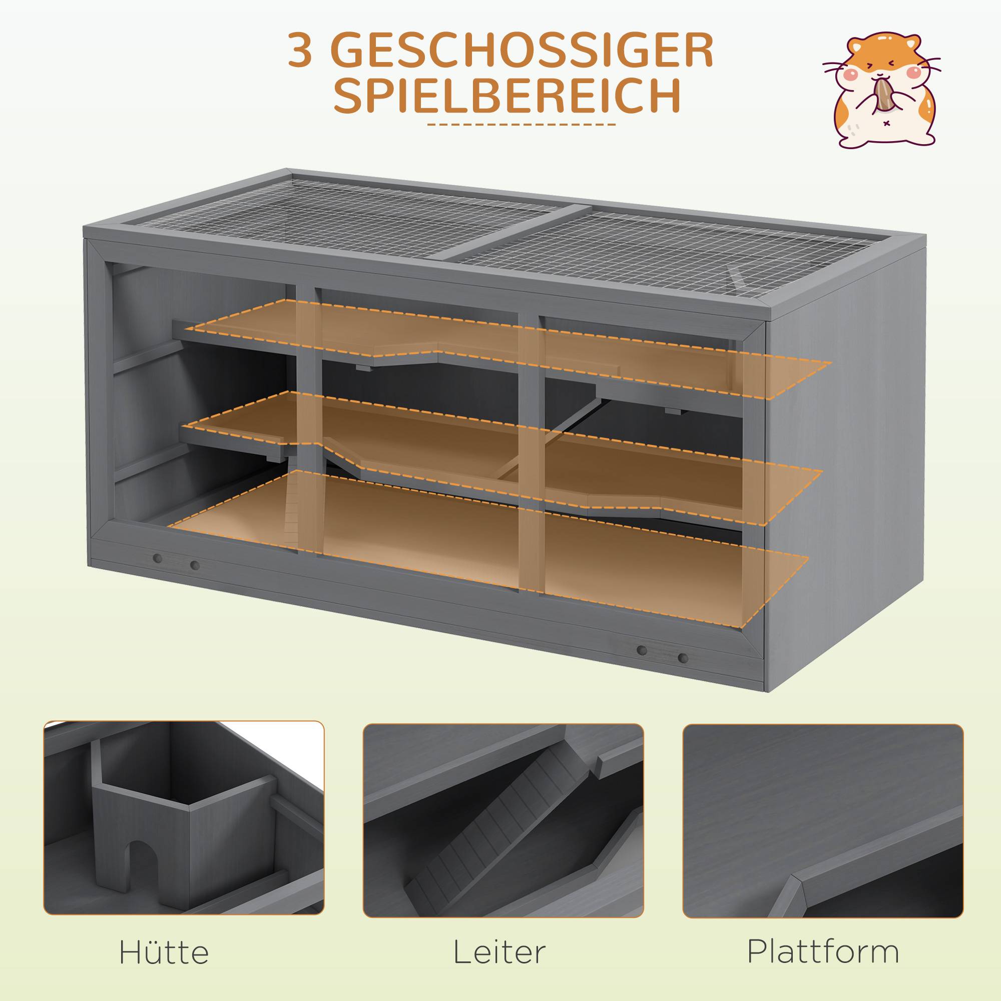 Cage pour rongeurs bois gris 115 x 57 x 55 cm - PANGIVO - Image 6