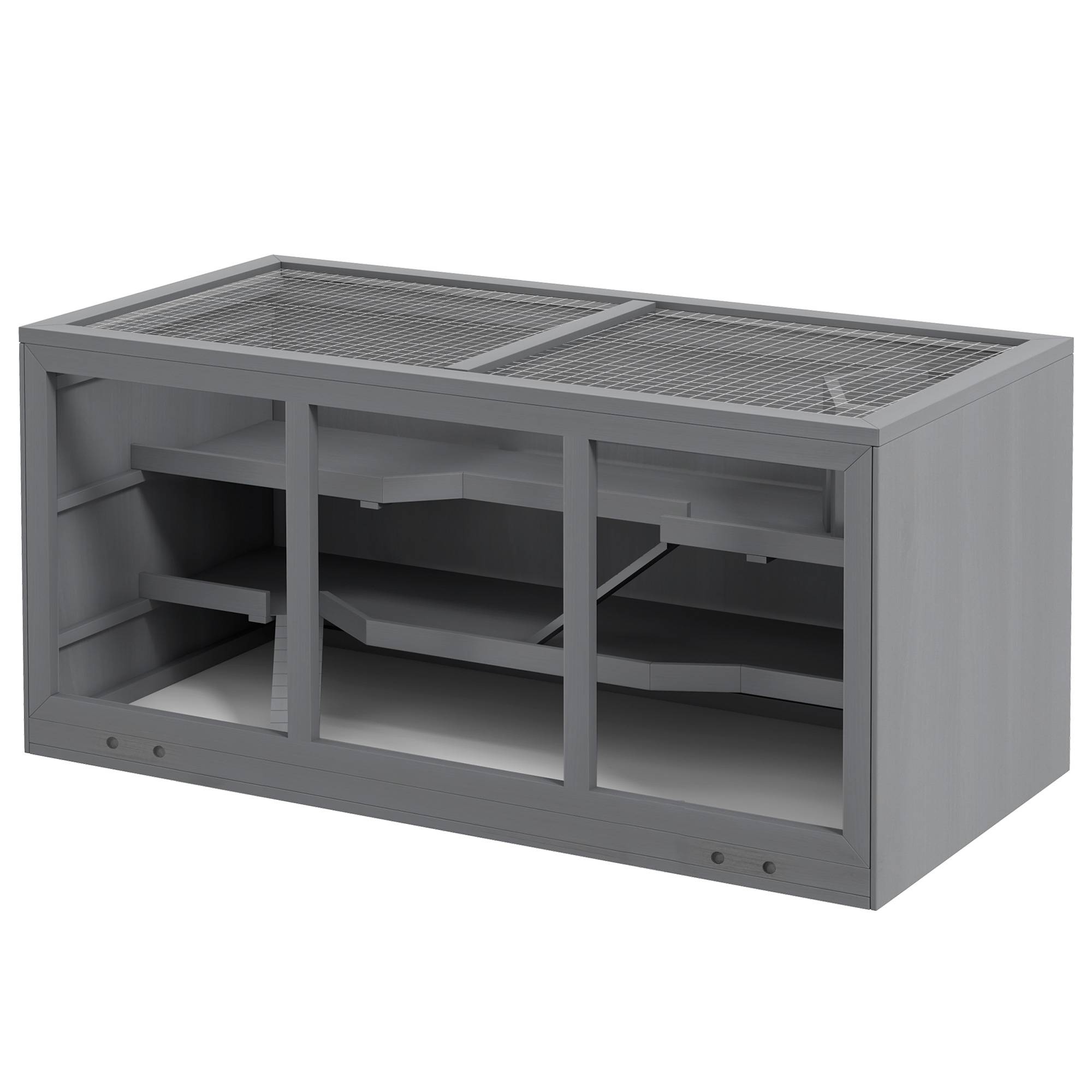 Cage pour rongeurs bois gris 115 x 57 x 55 cm - PANGIVO - Image 2
