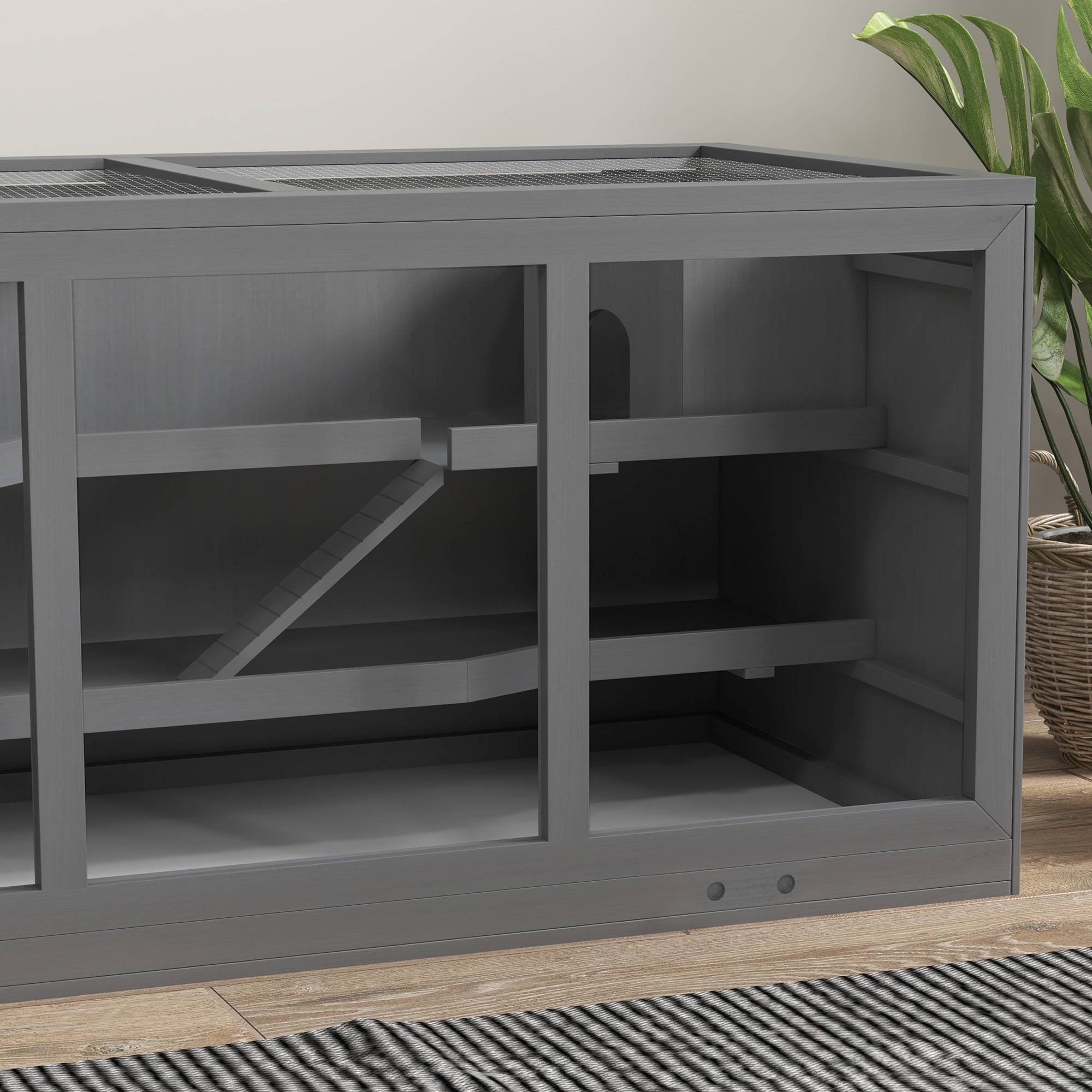 Cage pour rongeurs bois gris 115 x 57 x 55 cm - PANGIVO - Image 10