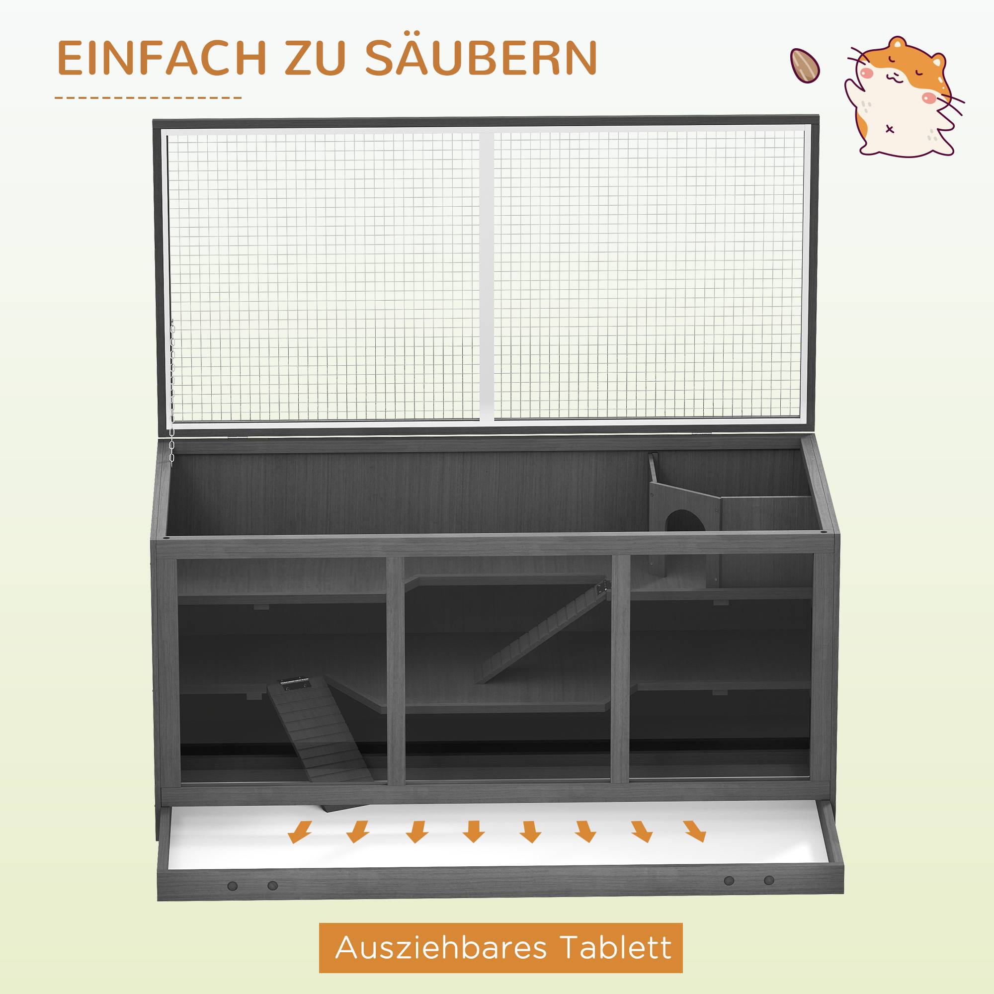 Cage pour rongeurs bois gris 115 x 57 x 55 cm - PANGIVO - Image 9