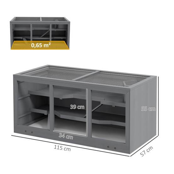 Cage pour rongeurs bois gris 115 x 57 x 55 cm - PANGIVO - Image 5