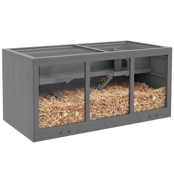 Cage pour rongeurs bois gris 115 x 57 x 55 cm - PANGIVO - Image 1