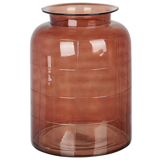 Vase à Fleurs Brun Doré en Verre 35 cm Accessoire Décoratif Fait Main de Forme Ronde à Col Large pour Buffet Design Moderne - Image 1