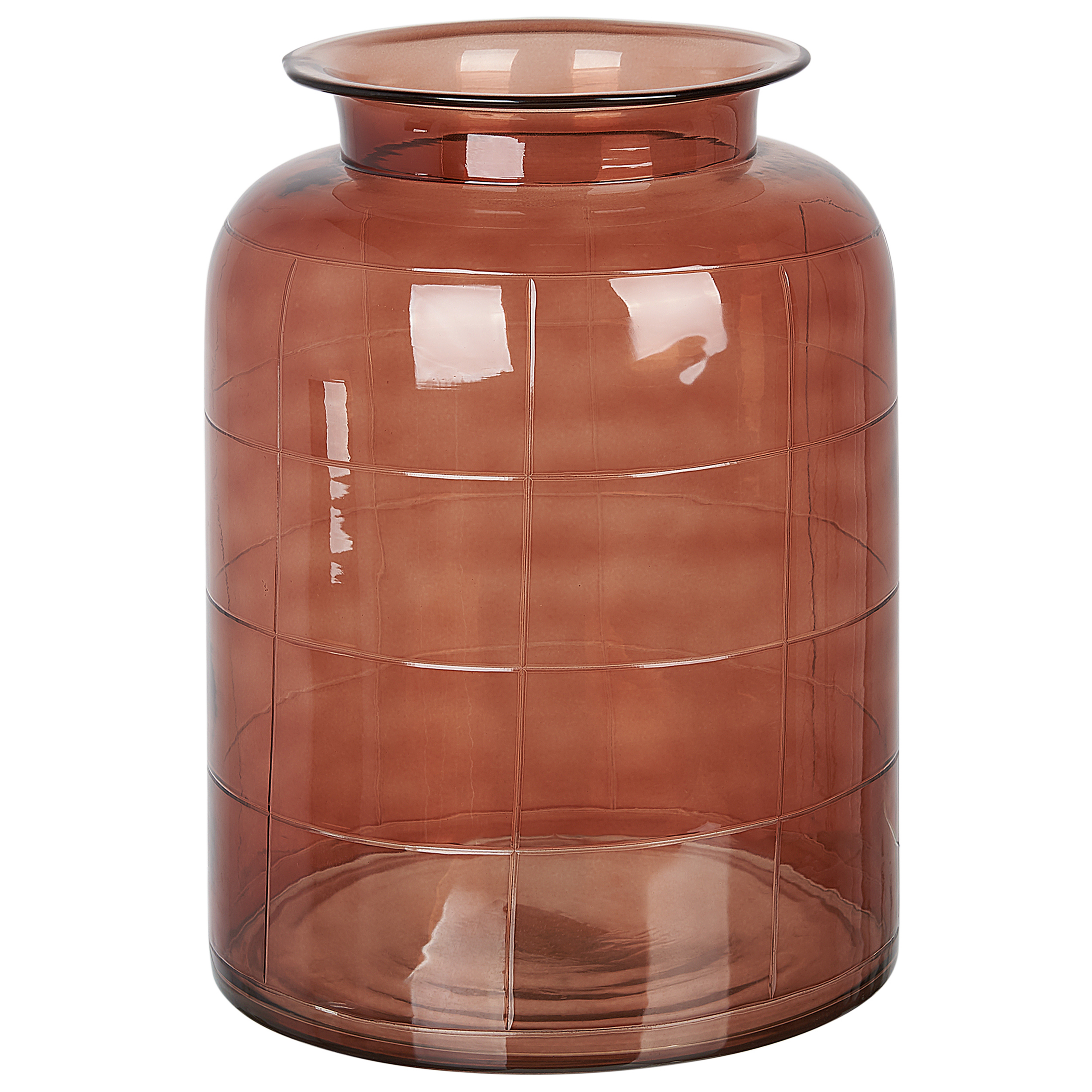 Vase à Fleurs Brun Doré en Verre 35 cm Accessoire Décoratif Fait Main de Forme Ronde à Col Large pour Buffet Design Moderne - Image 1
